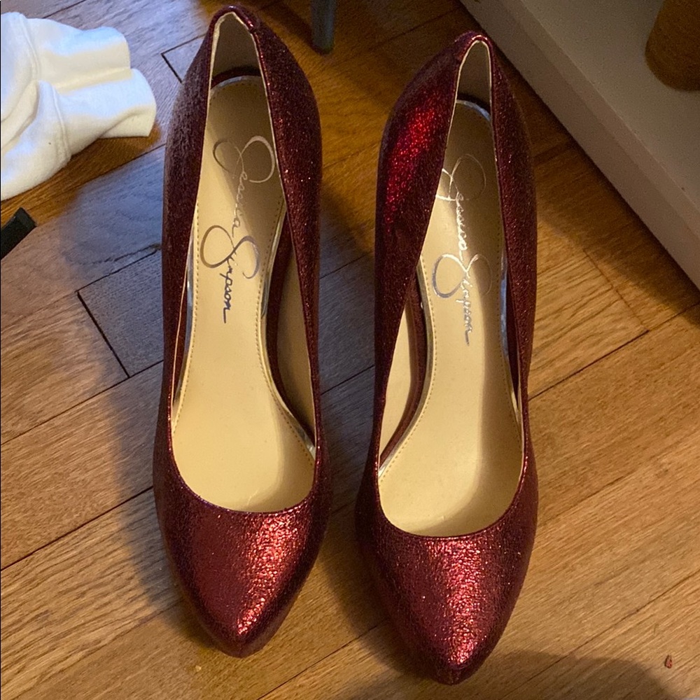 Jessica Simpson Red Heels with Glitter Finish